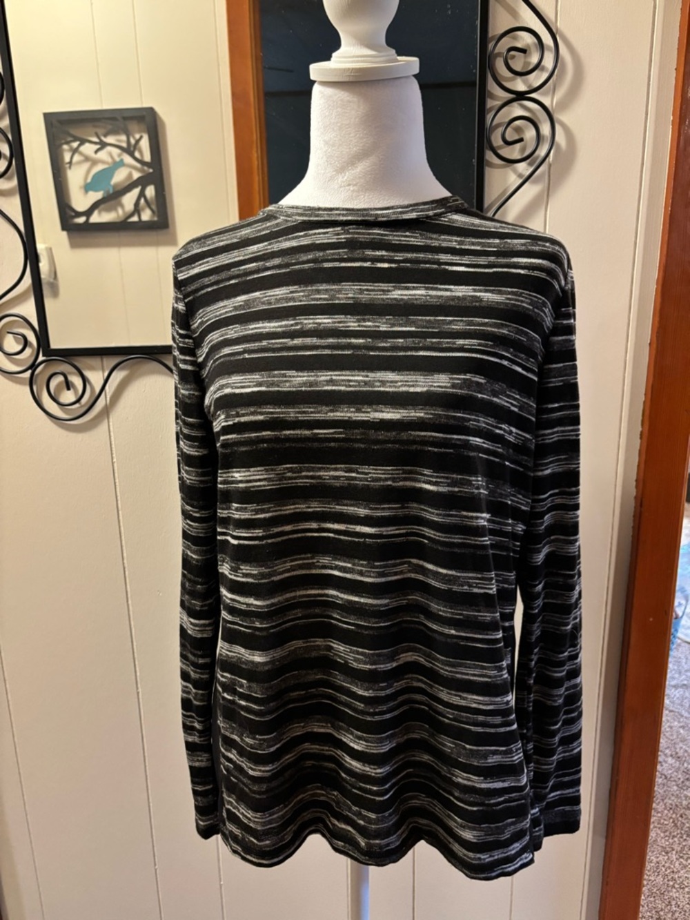 Striped Black & Gray Long Sleeve Top
